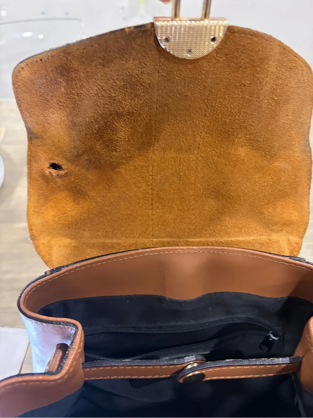 Stylish Tan Leather & Suede Top-Handle Bag